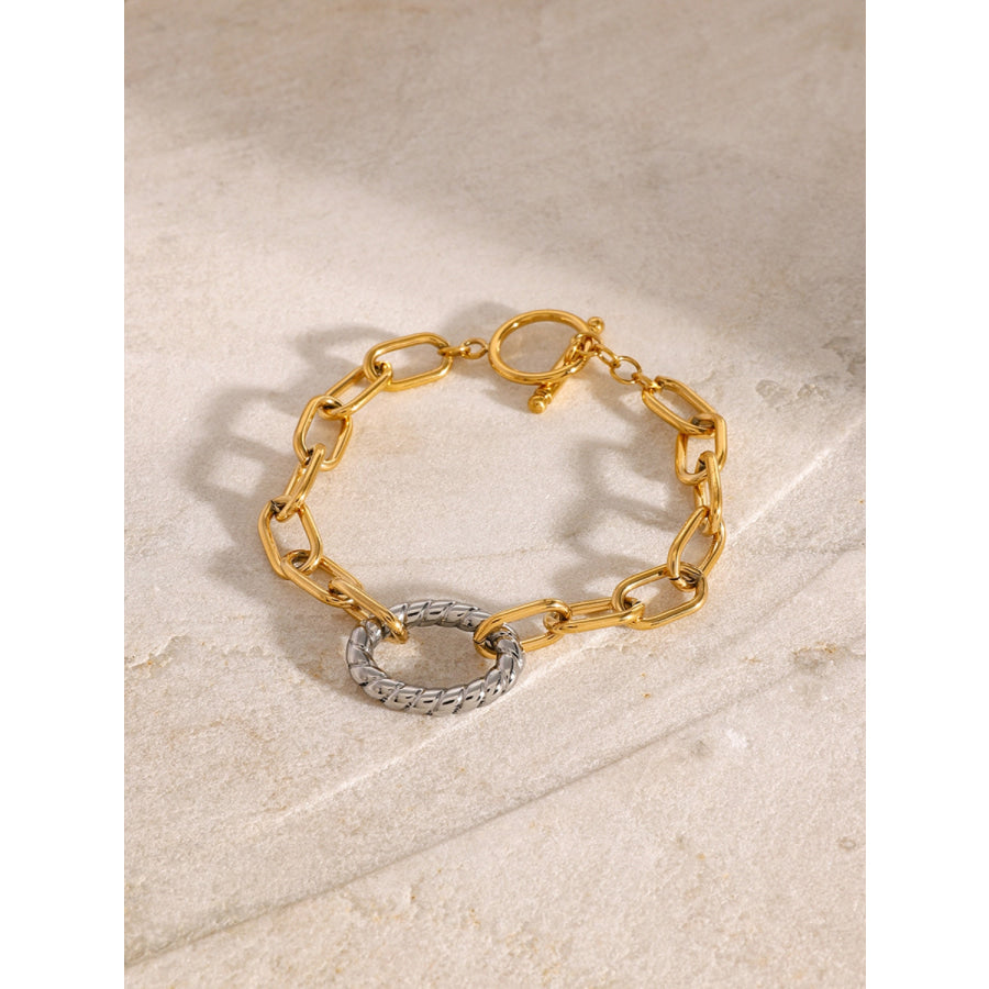 Two-Tone Stainless Steel Chain Bracelet Gold / One Size Apparel and Accessories