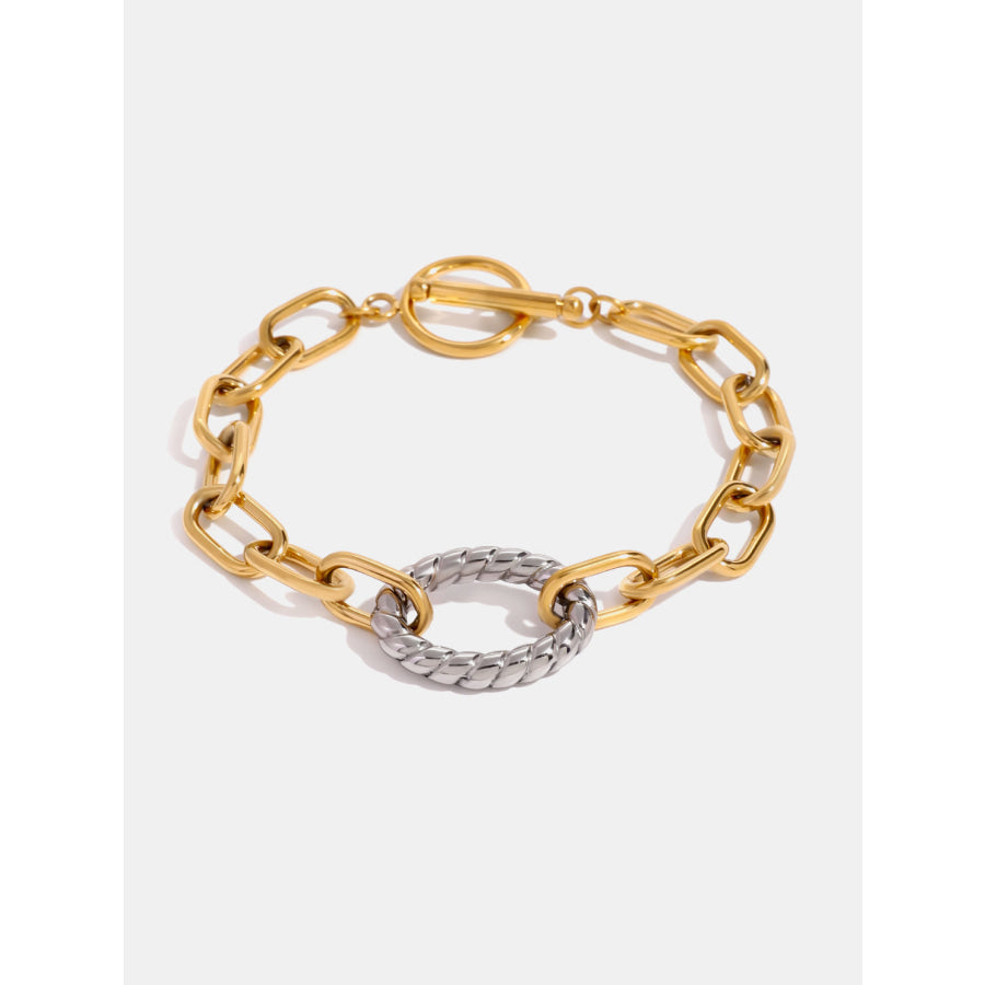 Two-Tone Stainless Steel Chain Bracelet Gold / One Size Apparel and Accessories