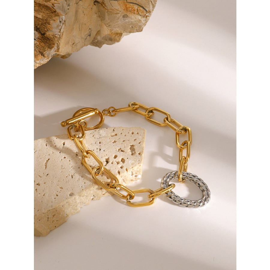 Two-Tone Stainless Steel Chain Bracelet Gold / One Size Apparel and Accessories