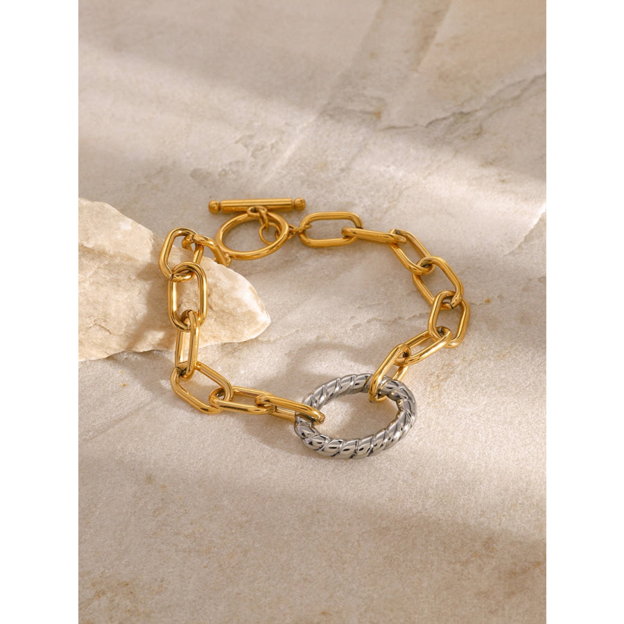 Two-Tone Stainless Steel Chain Bracelet Gold / One Size Apparel and Accessories