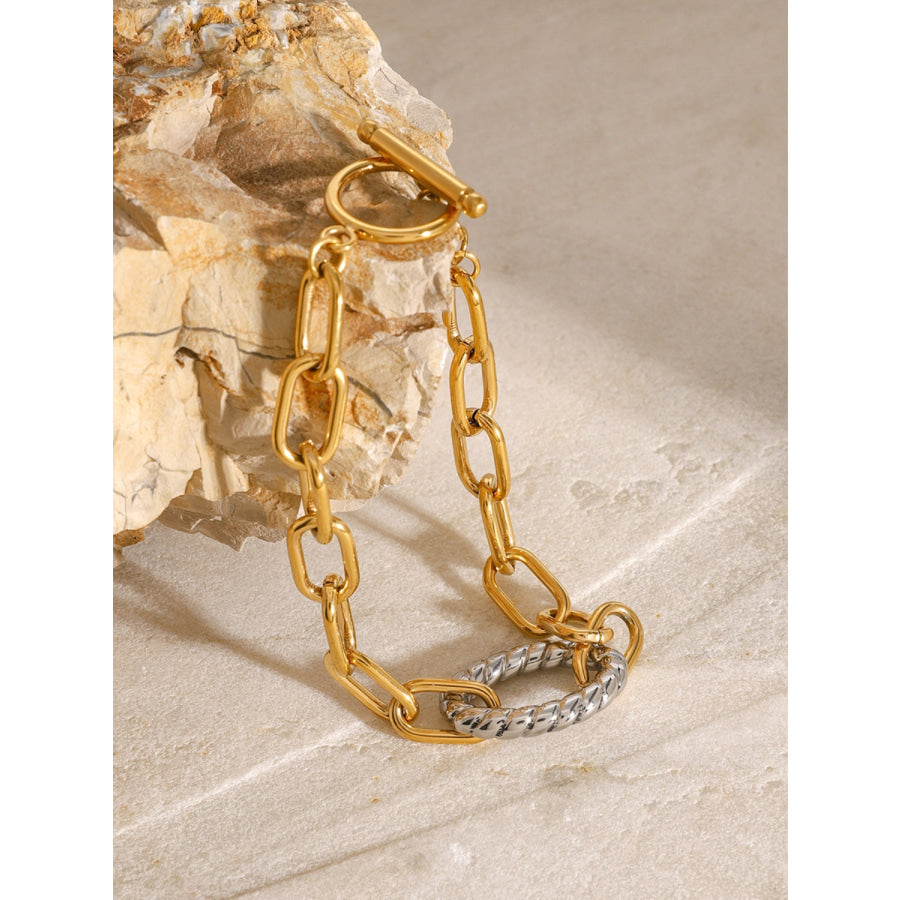 Two-Tone Stainless Steel Chain Bracelet Gold / One Size Apparel and Accessories