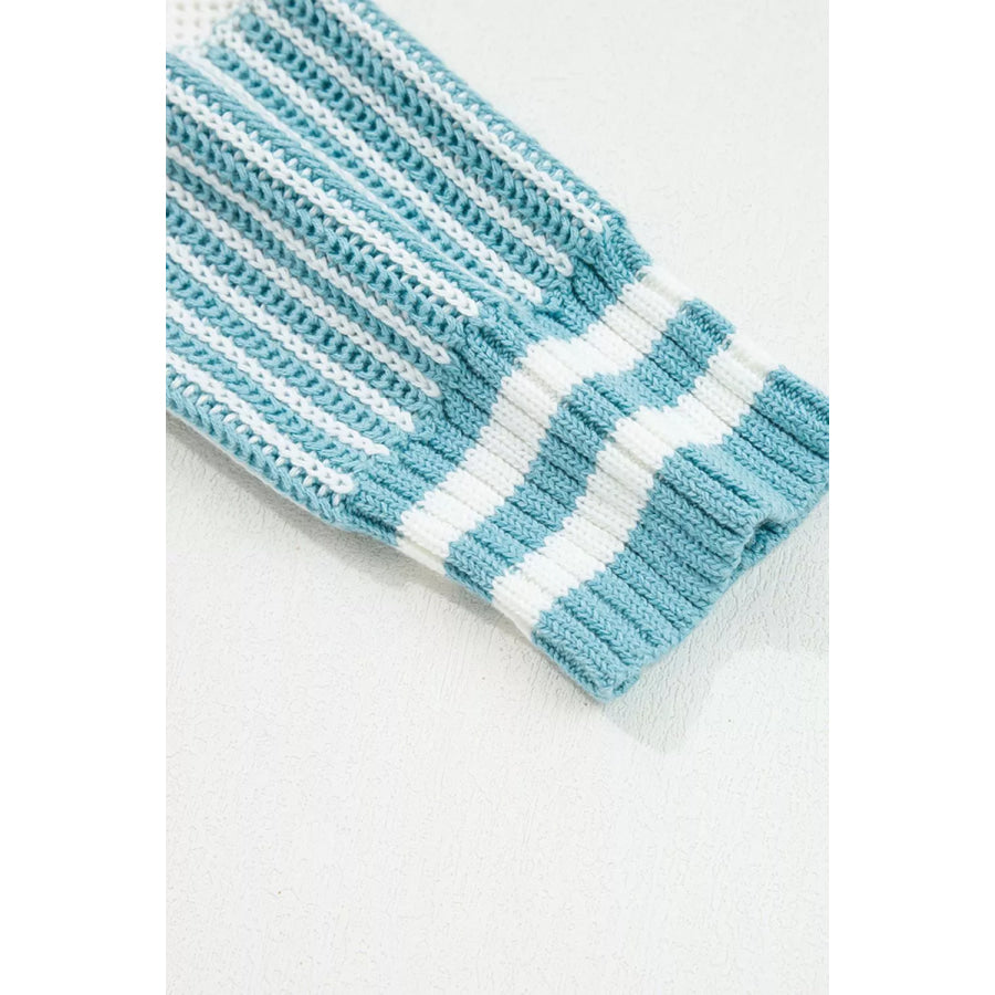 Two Tone Striped Patchwork Drop Shoulder Loose Sweater Apparel and Accessories