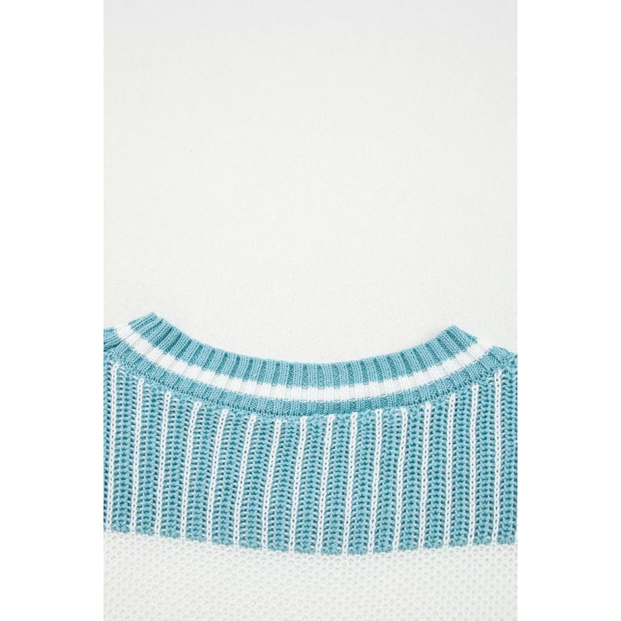 Two Tone Striped Patchwork Drop Shoulder Loose Sweater Apparel and Accessories