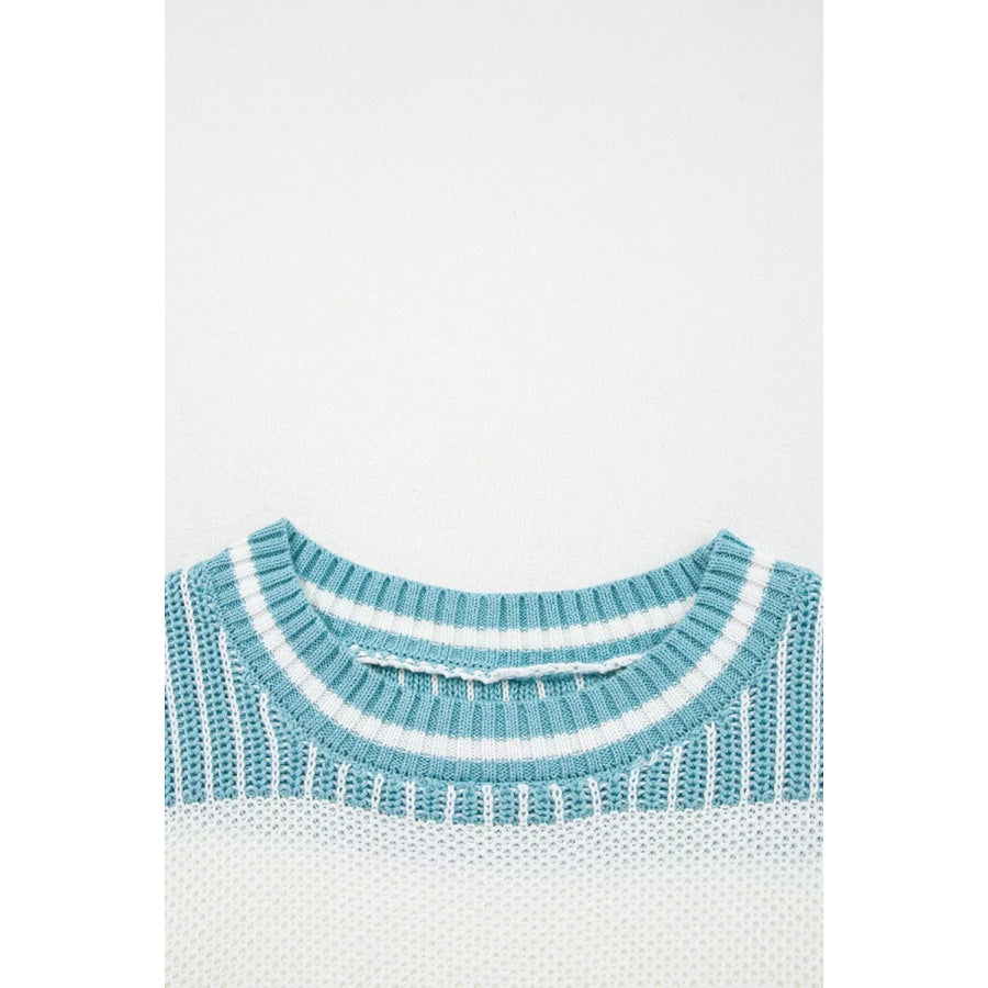 Two Tone Striped Patchwork Drop Shoulder Loose Sweater Apparel and Accessories