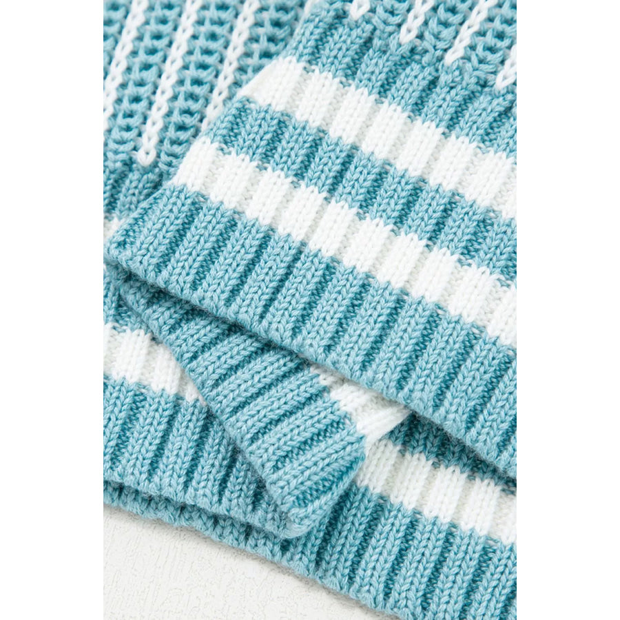 Two Tone Striped Patchwork Drop Shoulder Loose Sweater Apparel and Accessories