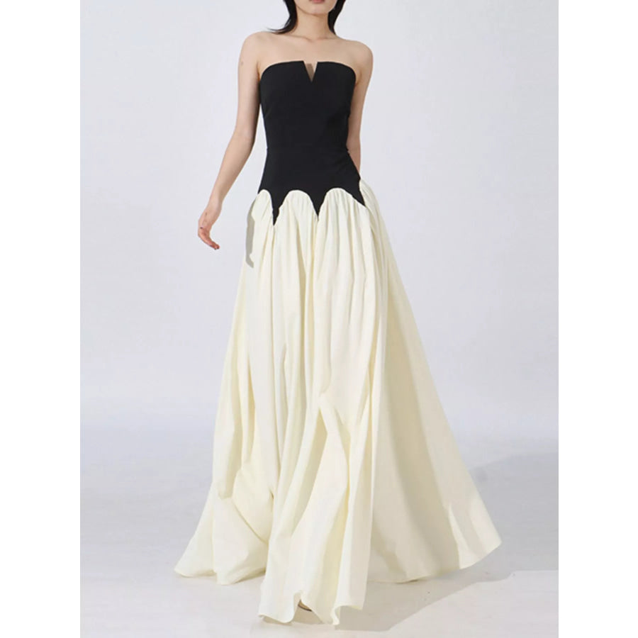 Two Tone Tube Maxi Dress Black / S Apparel and Accessories