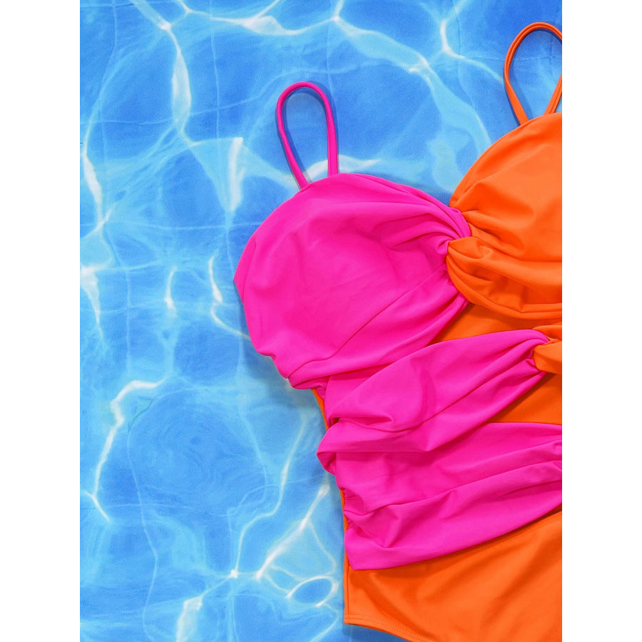 Two-Tone Twisted Cutout One-Piece Swimsuit Apparel and Accessories