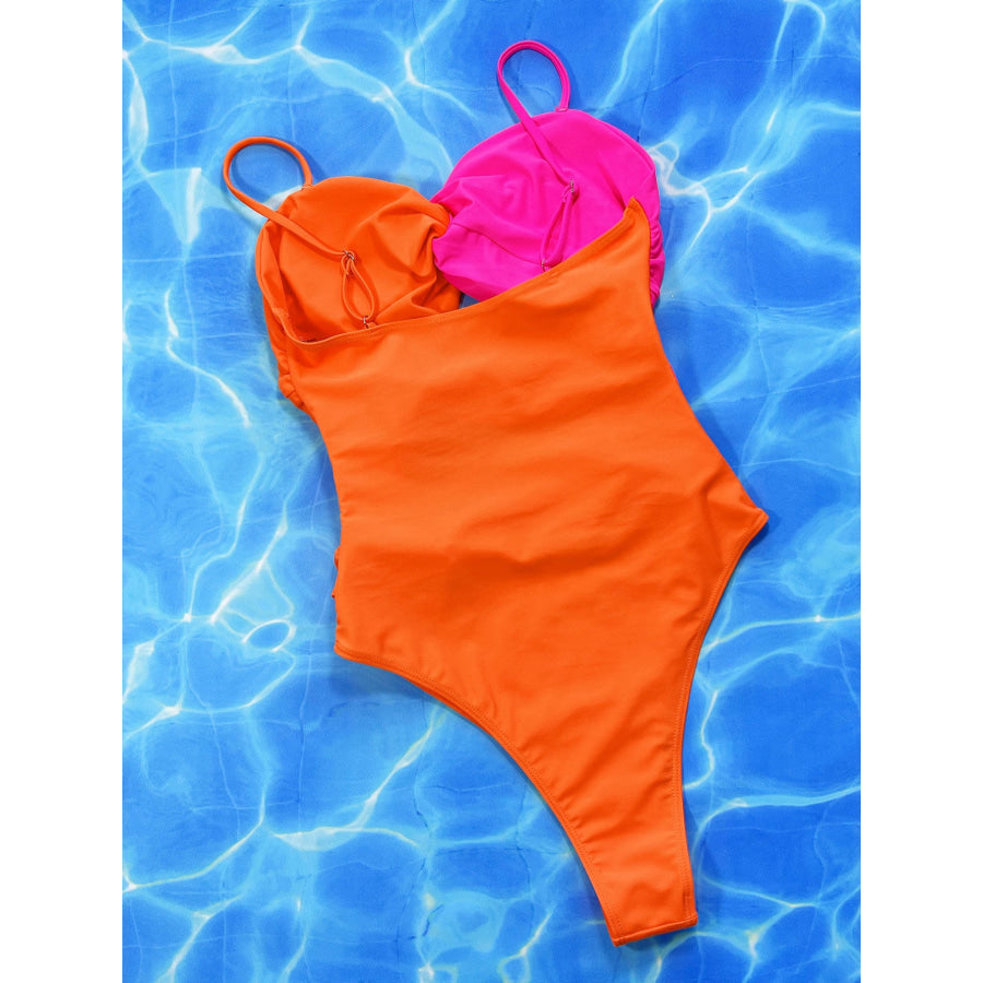 Two-Tone Twisted Cutout One-Piece Swimsuit Apparel and Accessories