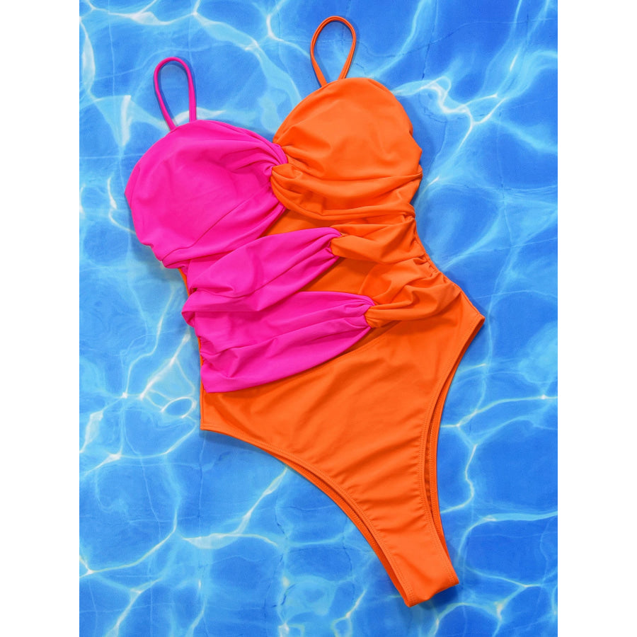 Two-Tone Twisted Cutout One-Piece Swimsuit Apparel and Accessories