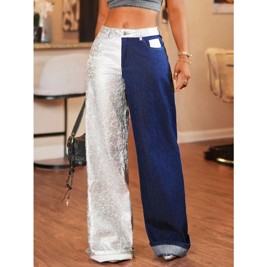 Two-Tone Wide-Leg Jeans Blue / S（26） Apparel and Accessories