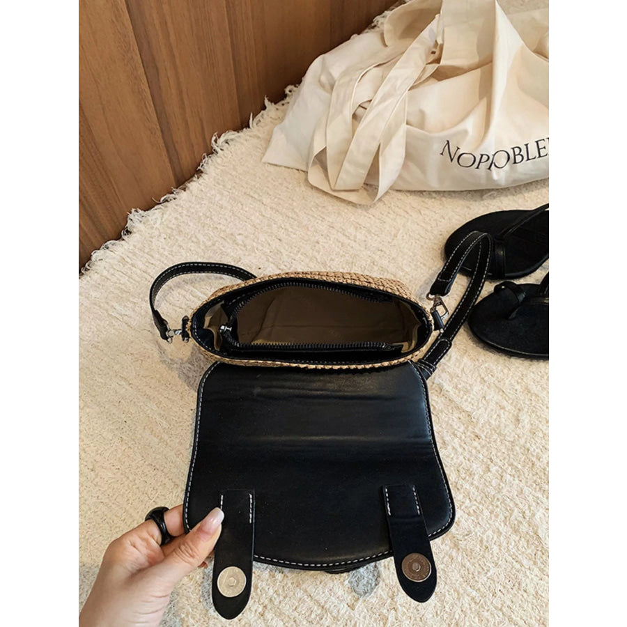 Two-Tone Woven Crossbody Bag Black / One Size Apparel and Accessories