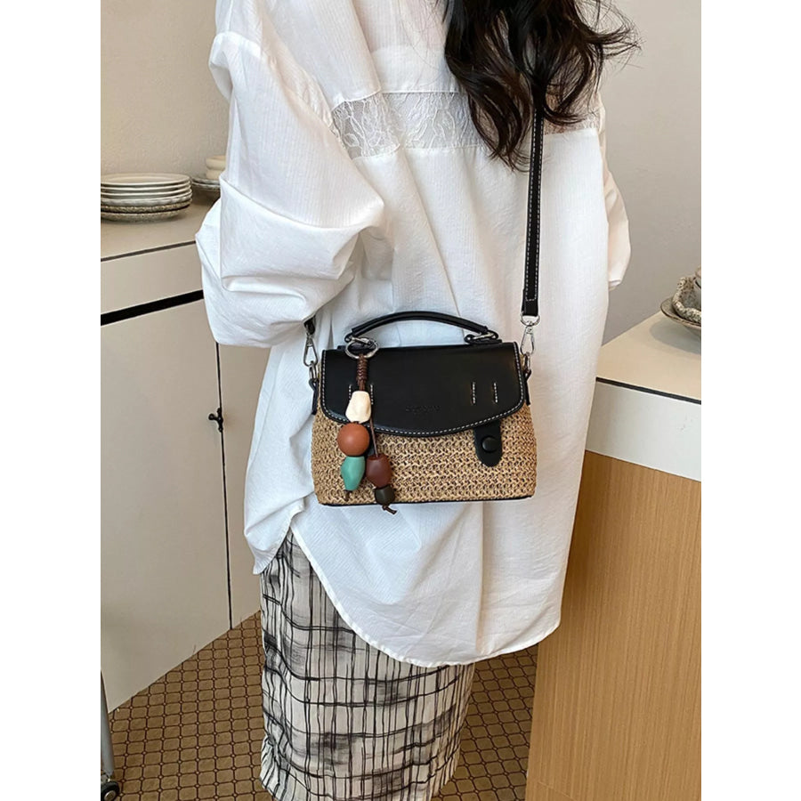 Two-Tone Woven Crossbody Bag Black / One Size Apparel and Accessories