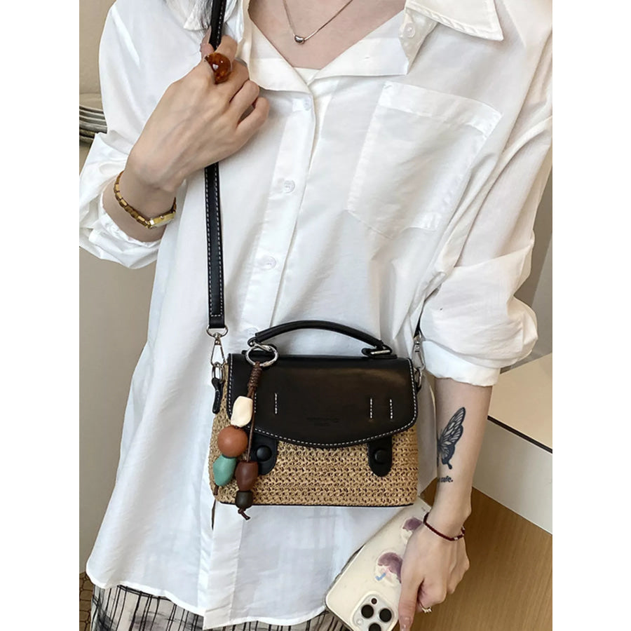 Two-Tone Woven Crossbody Bag Black / One Size Apparel and Accessories