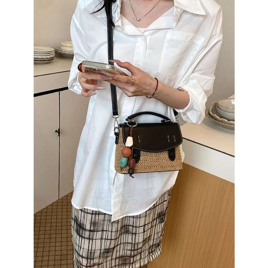 Two-Tone Woven Crossbody Bag Black / One Size Apparel and Accessories