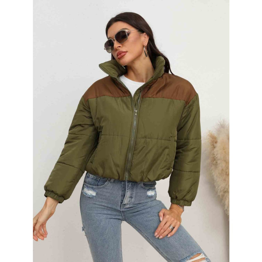 Two-Tone Zip-Up Puffer Jacket