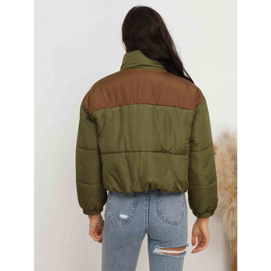 Two-Tone Zip-Up Puffer Jacket