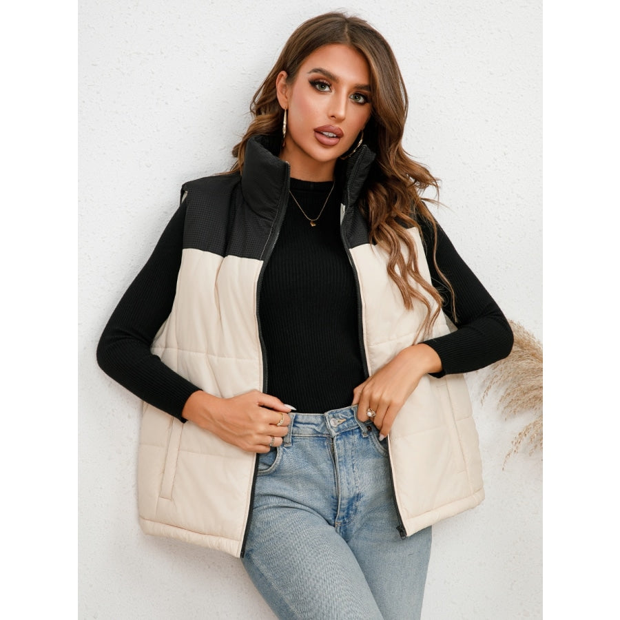 Two-Tone Zip-Up Vest White / S