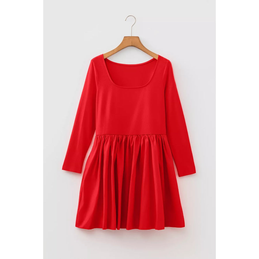 U Neck Long Sleeve Fit and Flare Mini Dress Apparel and Accessories