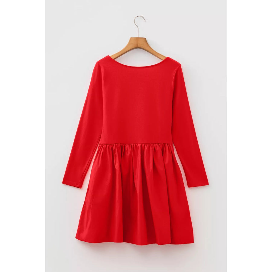 U Neck Long Sleeve Fit and Flare Mini Dress Apparel and Accessories