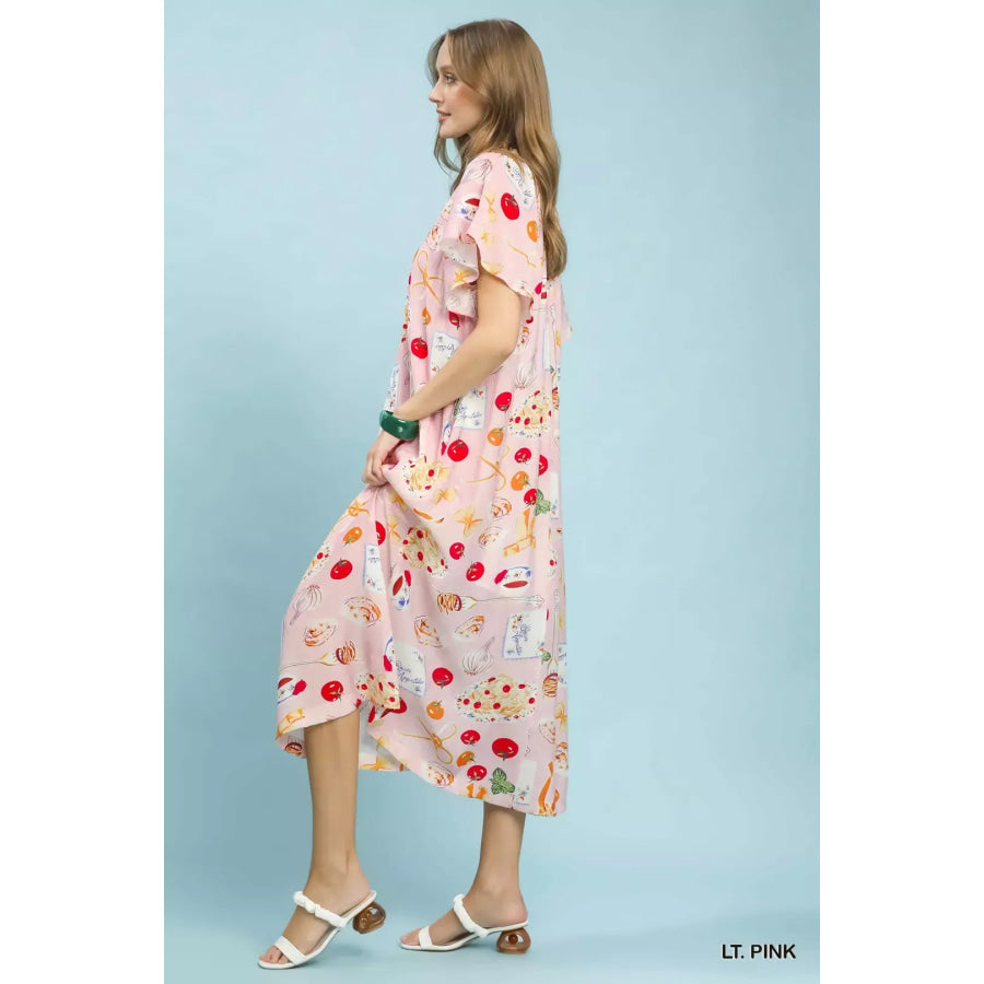 Umgee Abstract Print Flutter Sleeve Midi Dress Apparel and Accessories