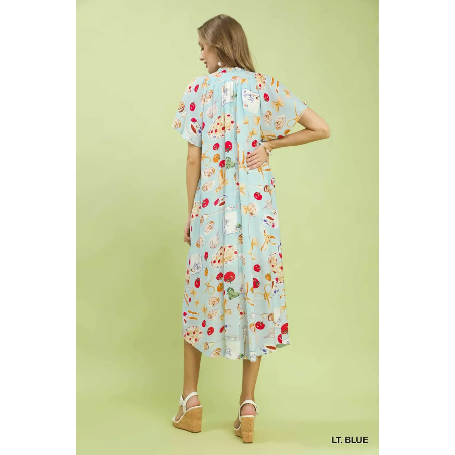 Umgee Abstract Print Flutter Sleeve Midi Dress Apparel and Accessories