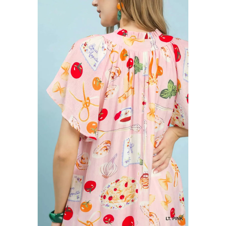 Umgee Abstract Print Flutter Sleeve Midi Dress Apparel and Accessories