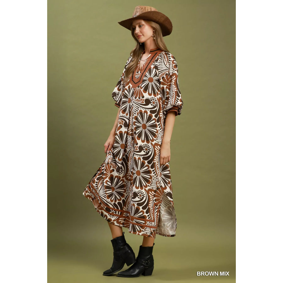 Umgee Abstract Print Midi Dress Apparel and Accessories