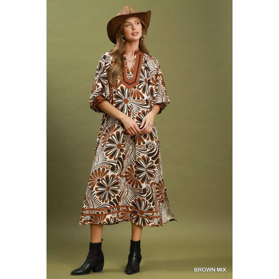 Umgee Abstract Print Midi Dress Apparel and Accessories