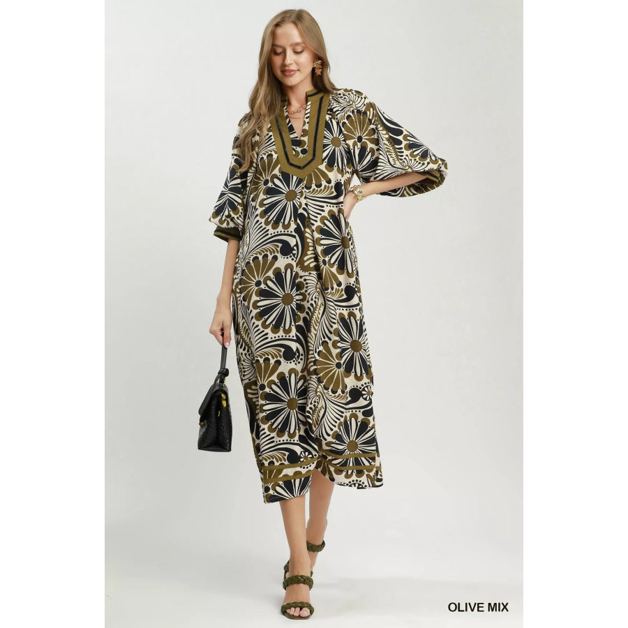 Umgee Abstract Print Midi Dress Apparel and Accessories