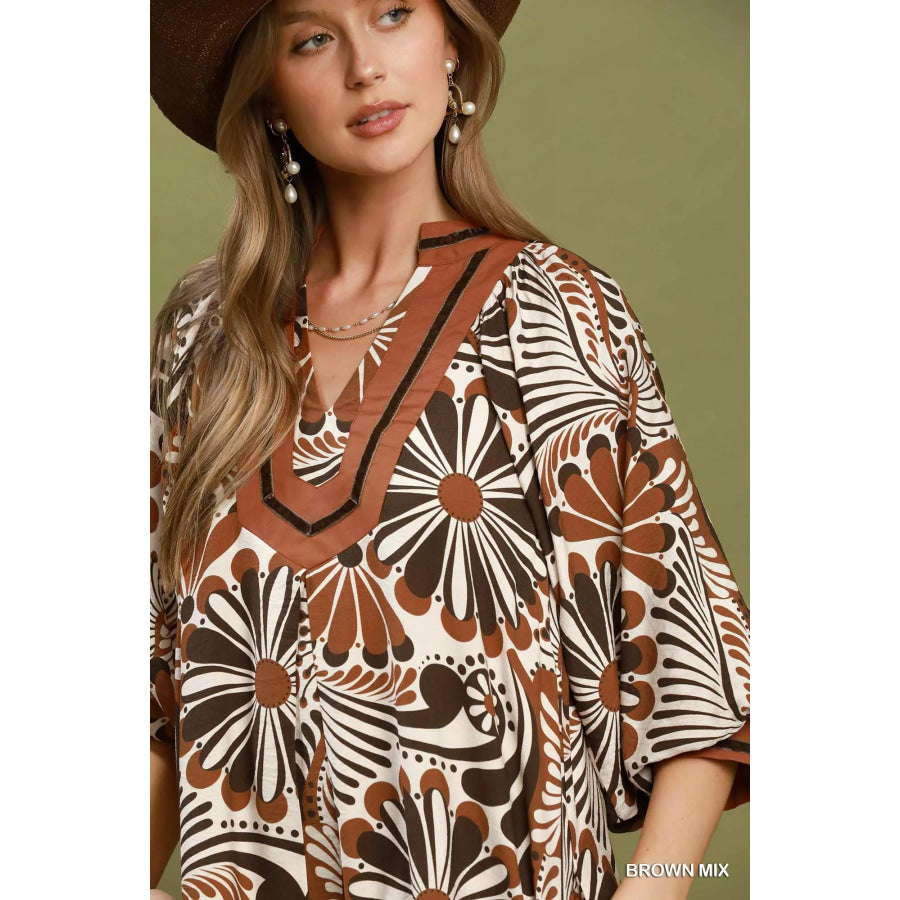 Umgee Abstract Print Midi Dress Apparel and Accessories