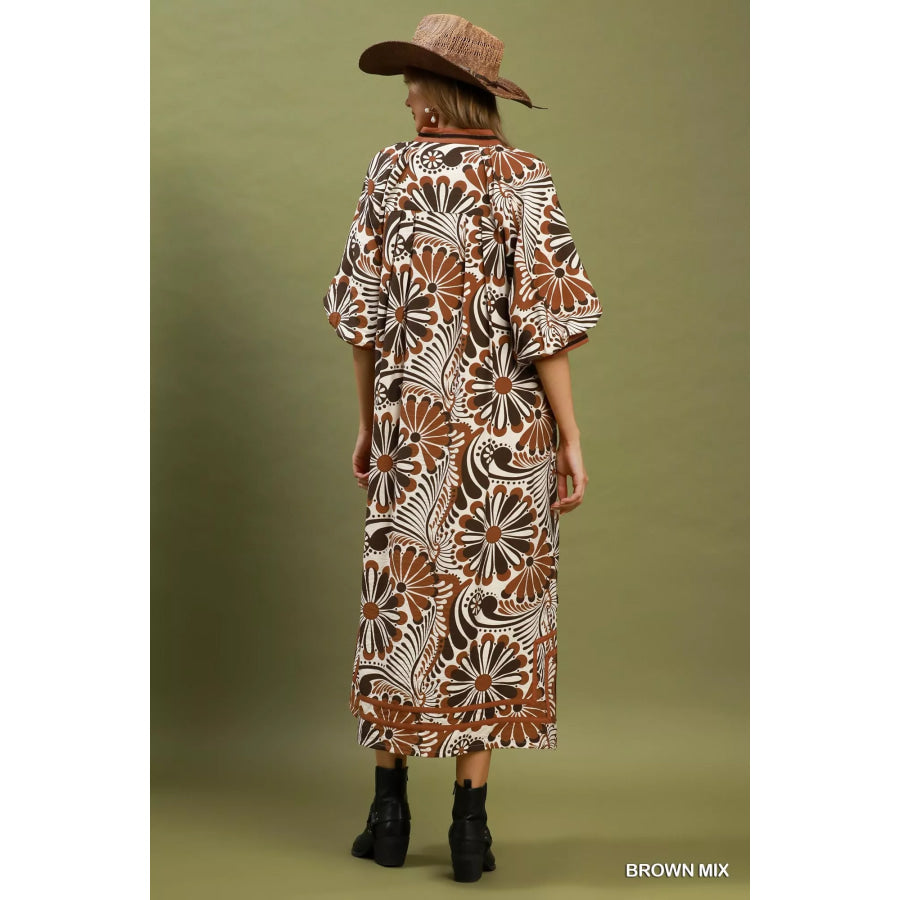 Umgee Abstract Print Midi Dress Apparel and Accessories