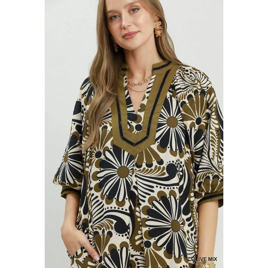 Umgee Abstract Print Midi Dress Apparel and Accessories