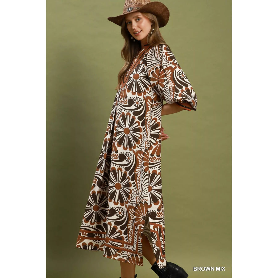 Umgee Abstract Print Midi Dress Apparel and Accessories