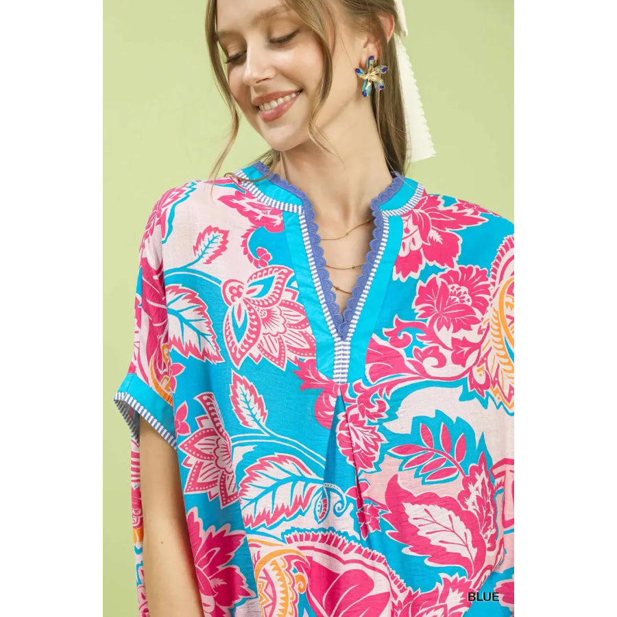 Umgee Abstract Print Oversized Top Apparel and Accessories