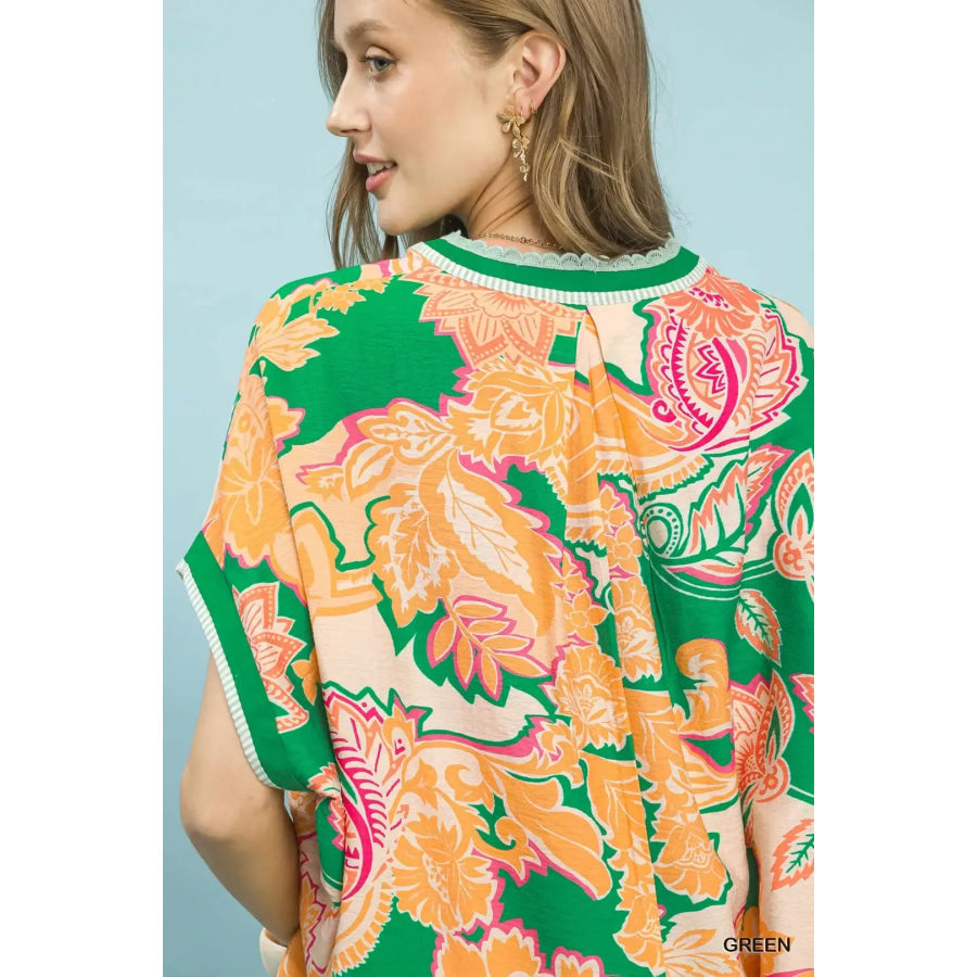 Umgee Abstract Print Oversized Top Apparel and Accessories