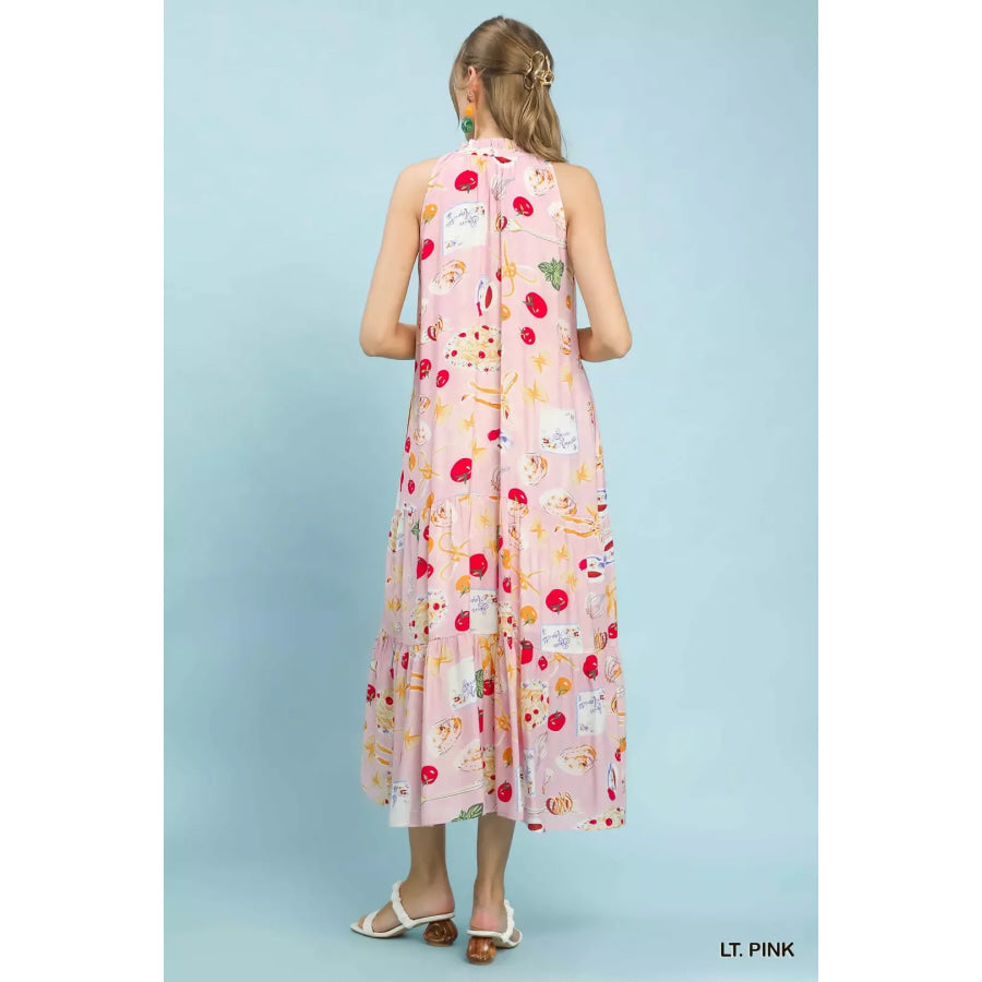 Umgee Abstract Print Tiered Halter Midi Dress Apparel and Accessories