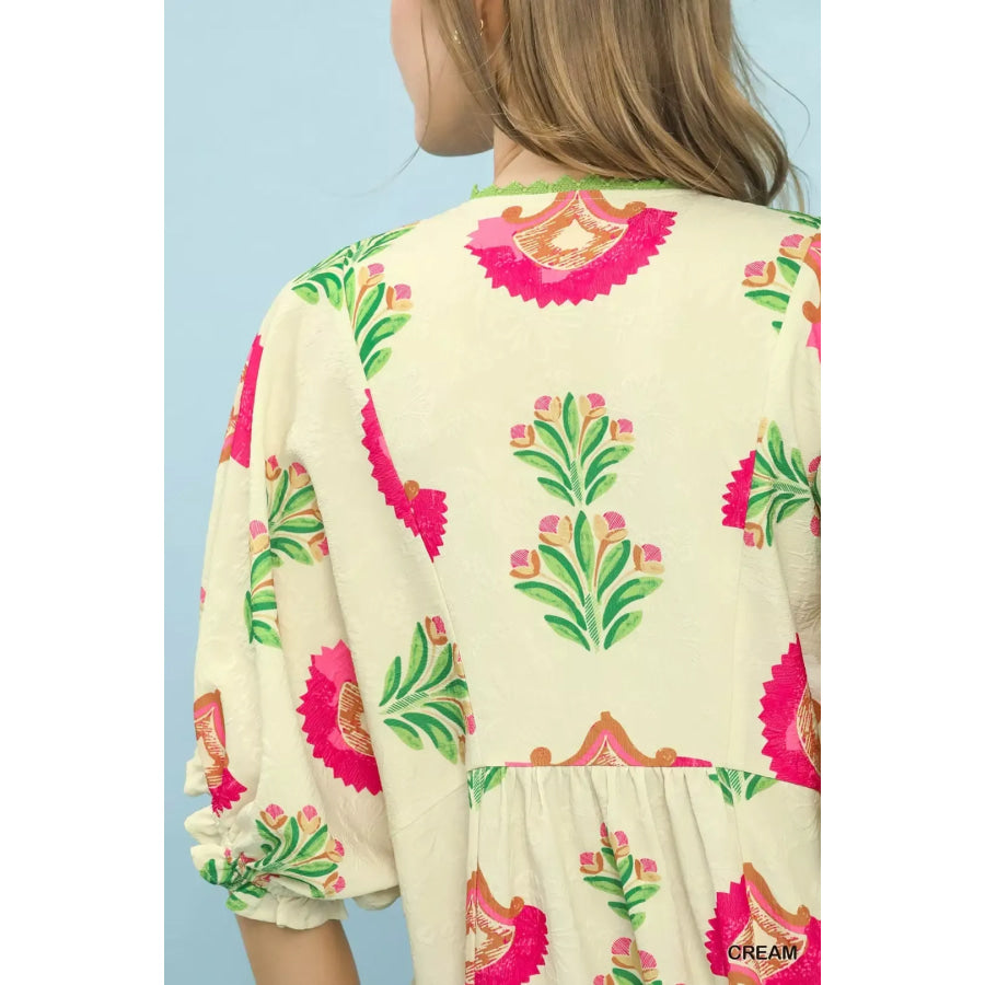 Umgee Abstract Print V-Neck Midi Dress Apparel and Accessories