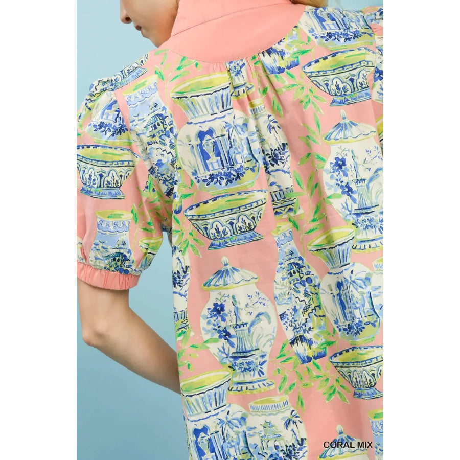 Umgee Abstract Print V-Neck Top Apparel and Accessories