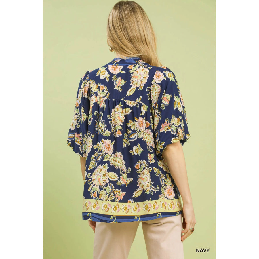 Umgee Apricot Floral Boho Blouse Apparel and Accessories