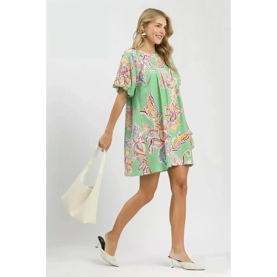 Umgee Boho Floral Print Mini Dress with Pockets Apparel and Accessories