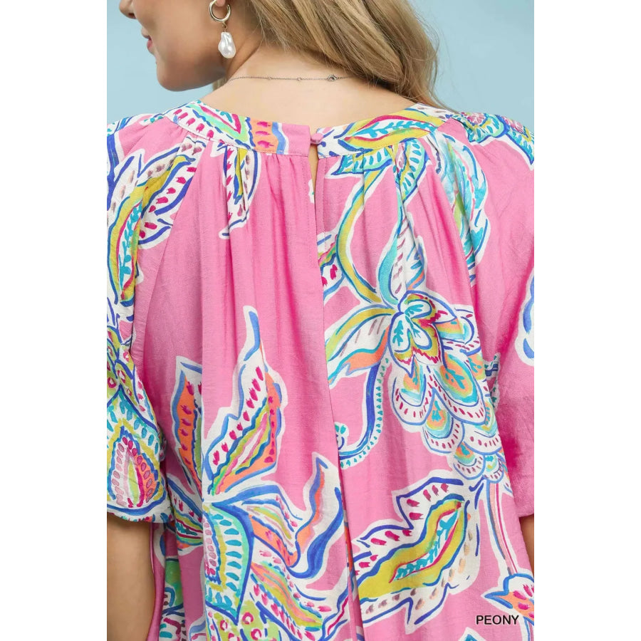 Umgee Boho Floral Print Mini Dress with Pockets Apparel and Accessories