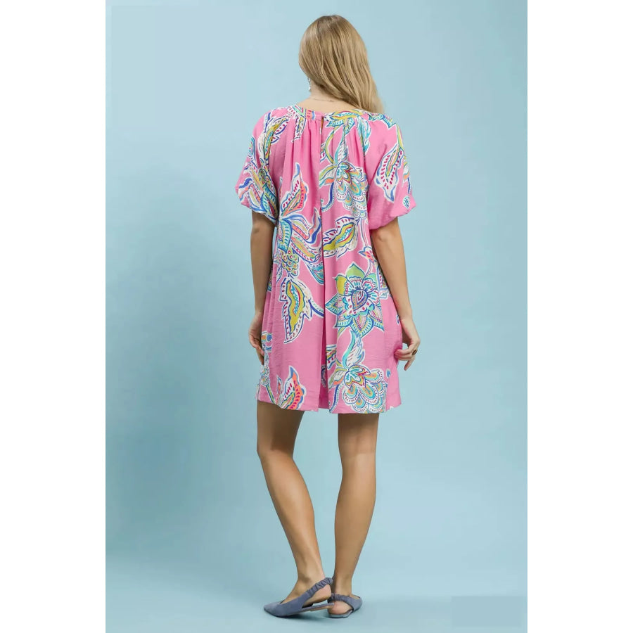 Umgee Boho Floral Print Mini Dress with Pockets Apparel and Accessories
