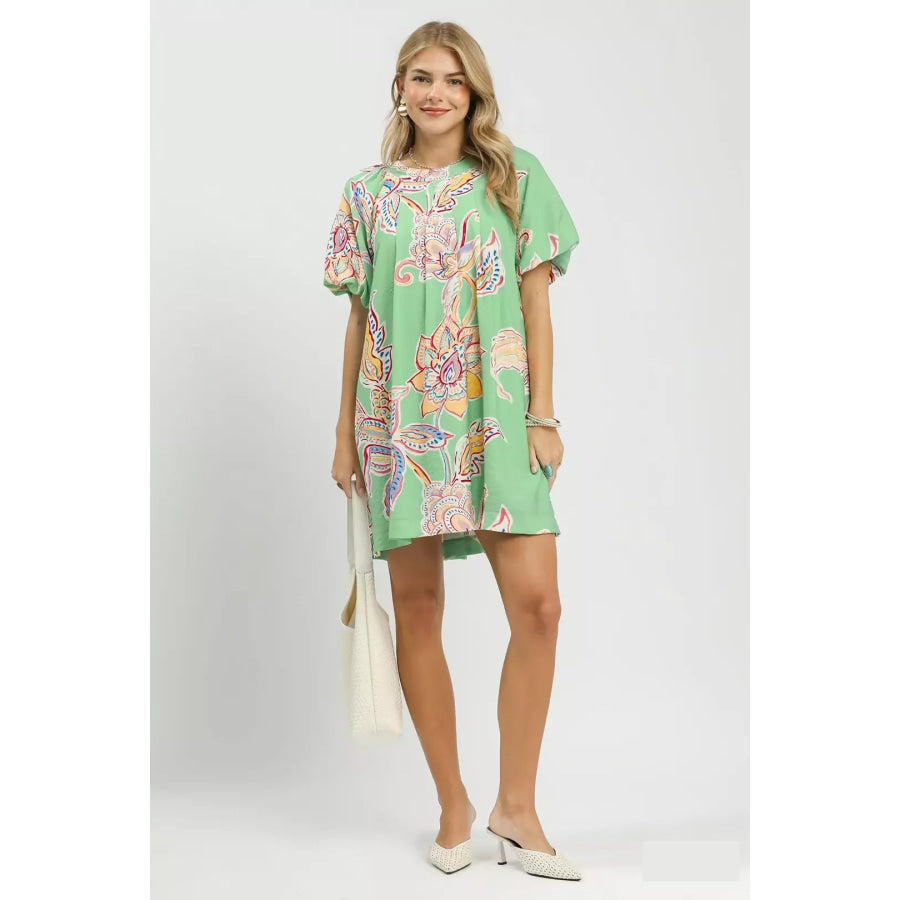 Umgee Boho Floral Print Mini Dress with Pockets Apparel and Accessories