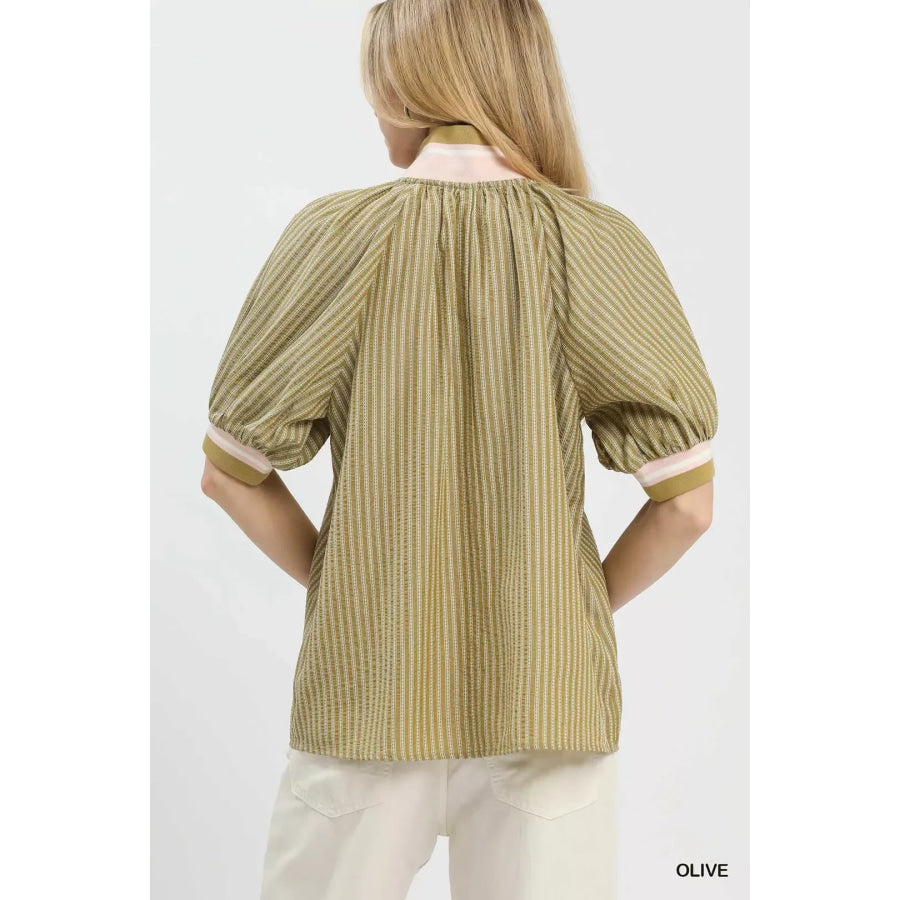 Umgee Botanical Print Blouse Apparel and Accessories