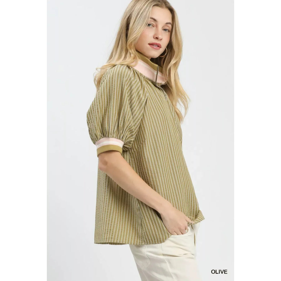 Umgee Botanical Print Blouse Apparel and Accessories