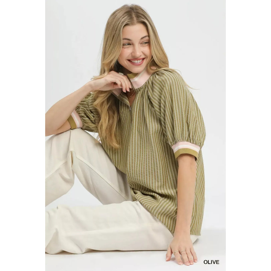 Umgee Botanical Print Blouse Apparel and Accessories