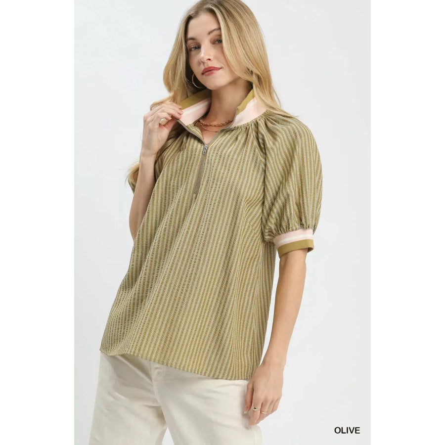 Umgee Botanical Print Blouse OLIVE / S Apparel and Accessories