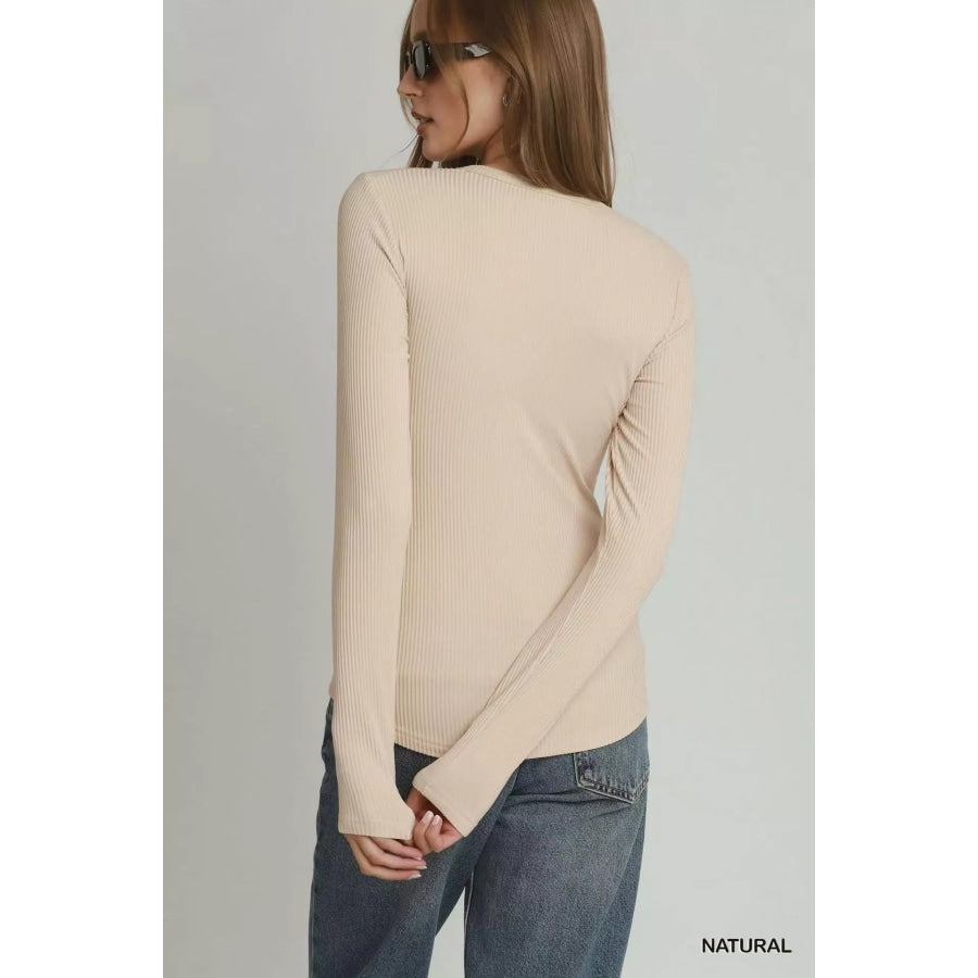 Umgee Brushed Rib Long Sleeve Top Apparel and Accessories