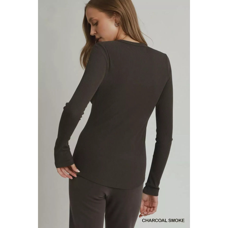 Umgee Brushed Rib Long Sleeve Top Apparel and Accessories