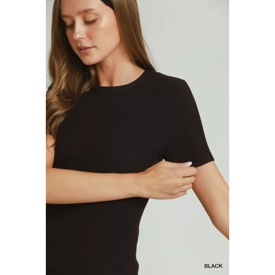 Umgee Brushed Rib Short Sleeve Top Apparel and Accessories